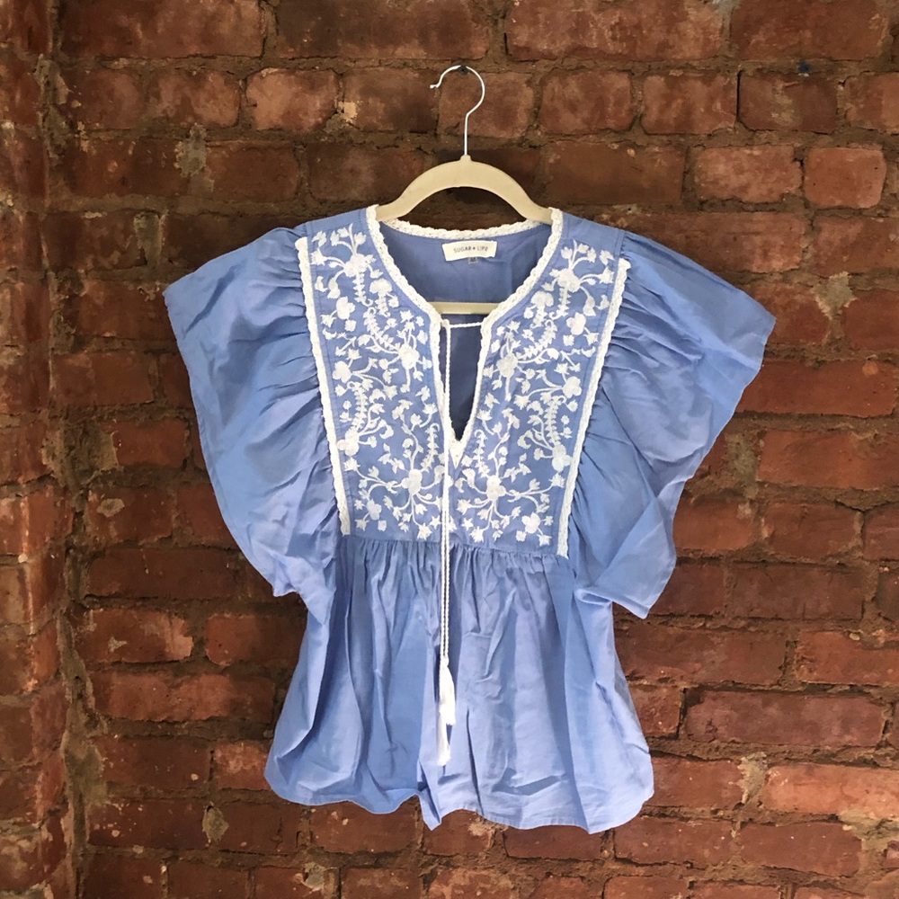Sugarlips blue embroidered blouse